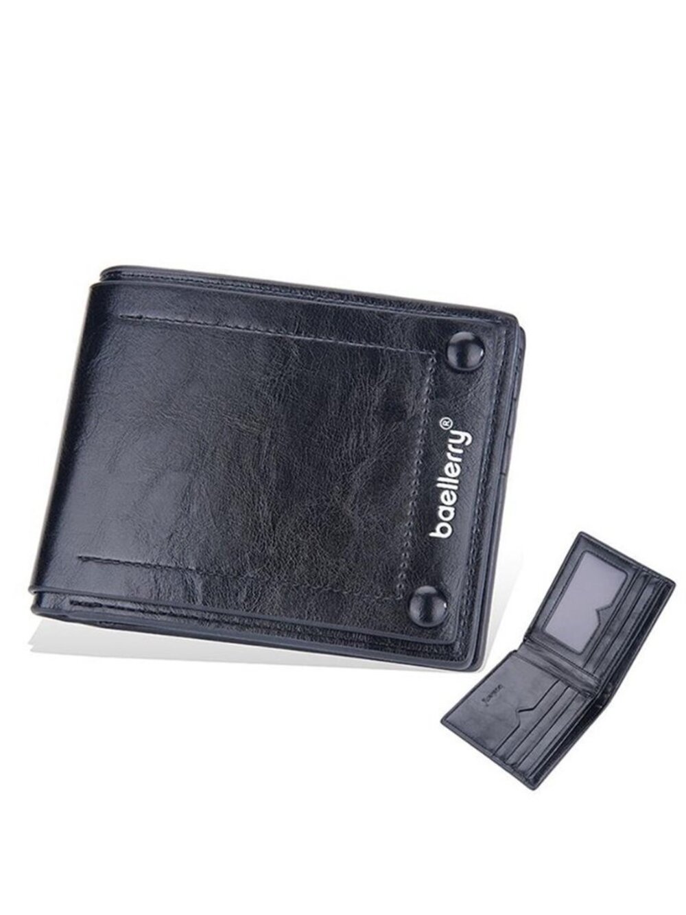 Men's Slim Black Leather Bifold Wallet - 8 Card Slots & ID Window